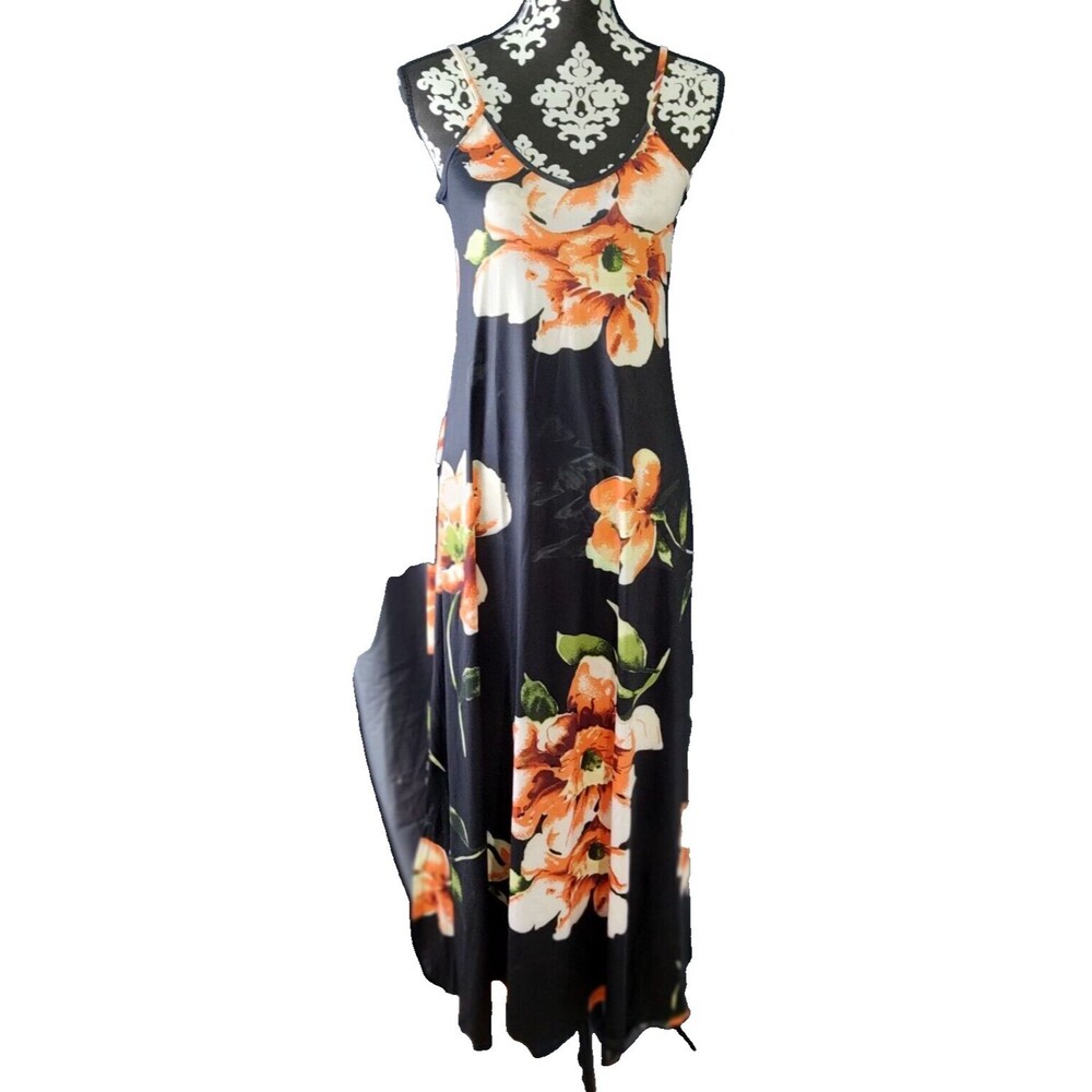 Kidsform Womens Small S 4/6 Midi Dress Black Floral Paisley Spaghetti Strap Boho